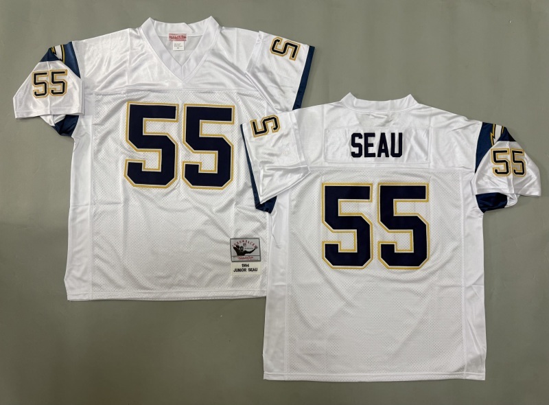 Men 2025 Los Angeles Chargers #55 Seau white Throwback Limited NFL Jersey style 001